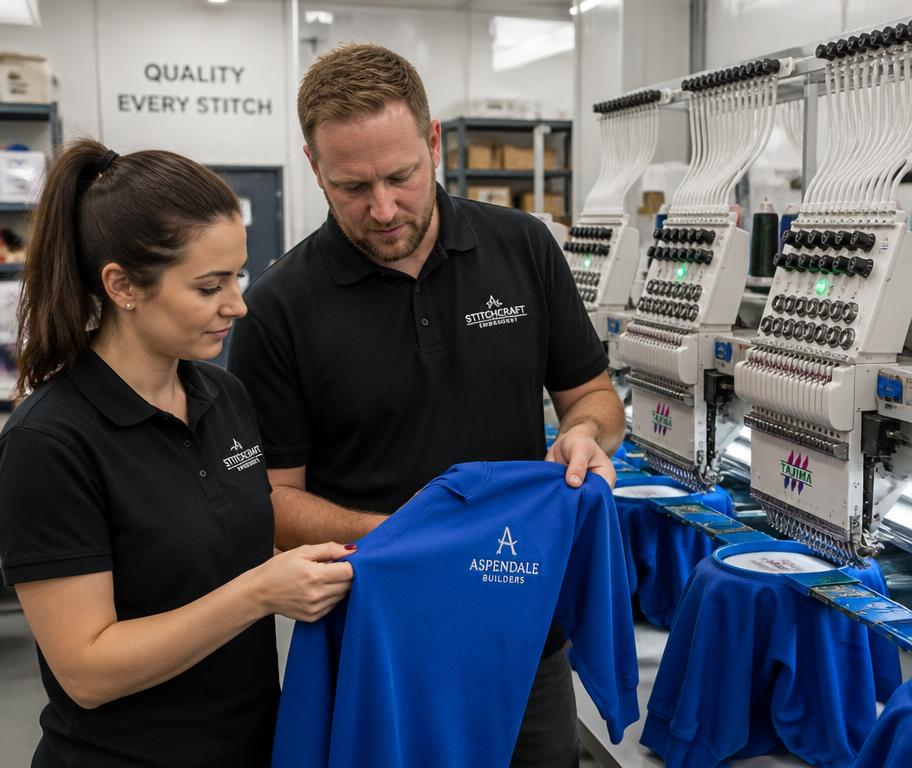 Checking embroidery quality on a finished garment